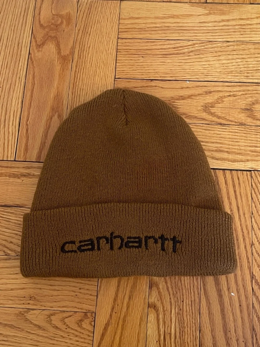 Carhartt Caramel Brown Cuffed Beanie with Embroidered Logo